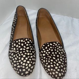 J CREW BLACK WHITE CALF HAIR FLATS SZ 8.5